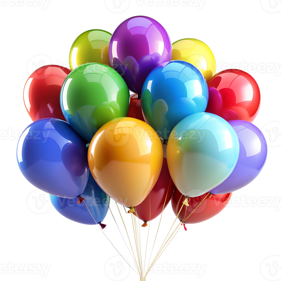 Bright balloons floating in a fun display, isolated transparent png