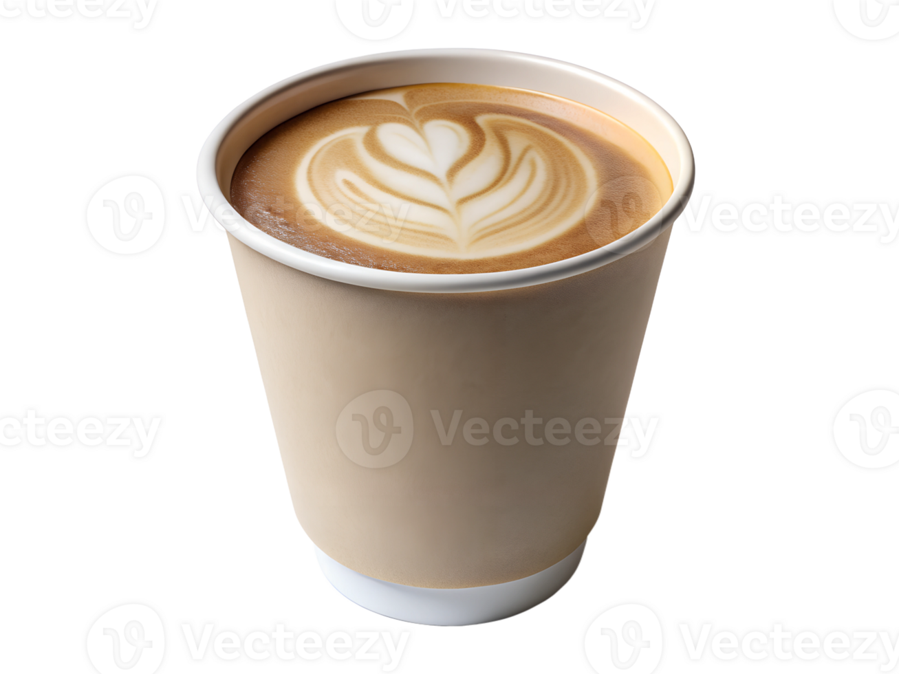 Warm latte art in a simple paper cup, isolated transparent png