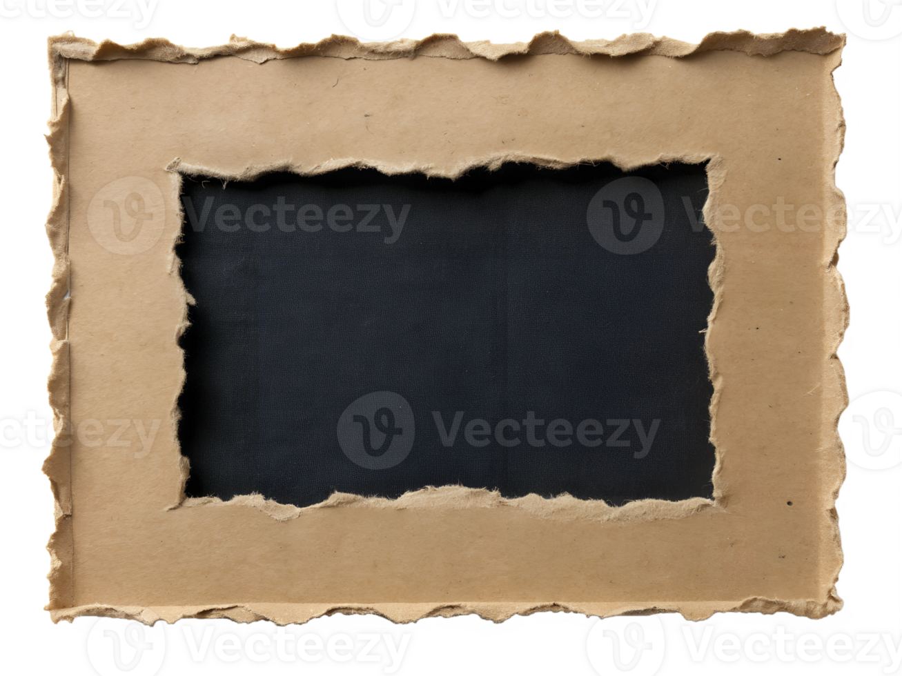Rustic frame with torn edges, dark bg, isolated transparent png