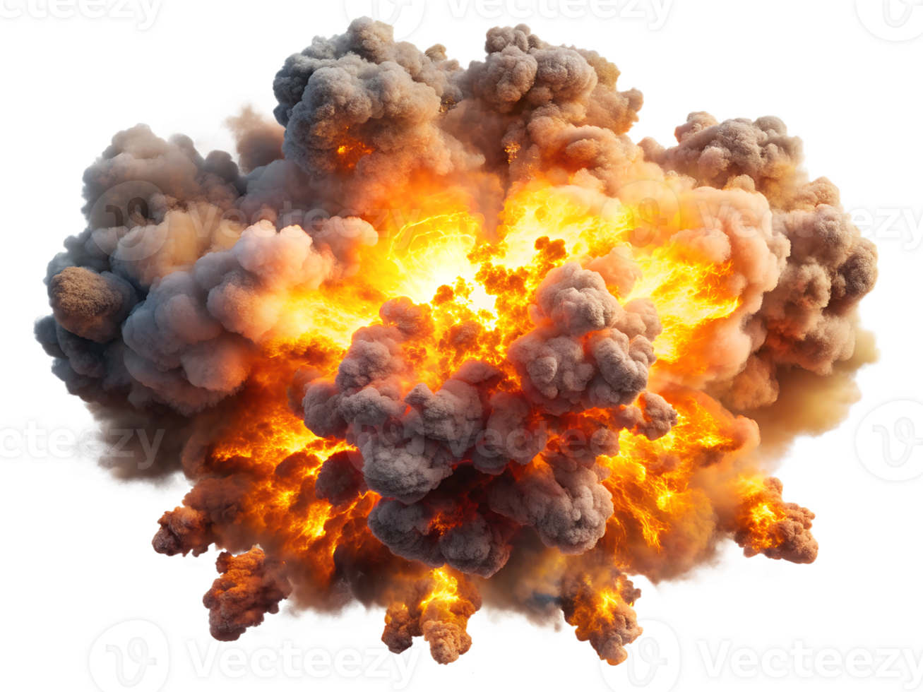 Big explosion with fire and smoke, isolated transparent png