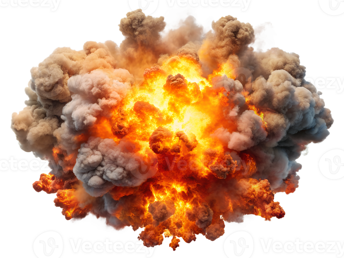 Large explosion billowing smoke in a clear sky, isolated transparent png