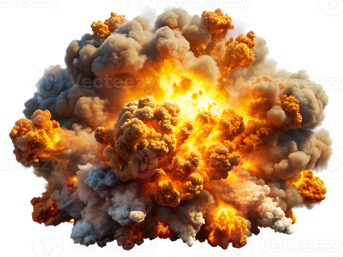Dramatic explosion with fire and smoke, isolated transparent png