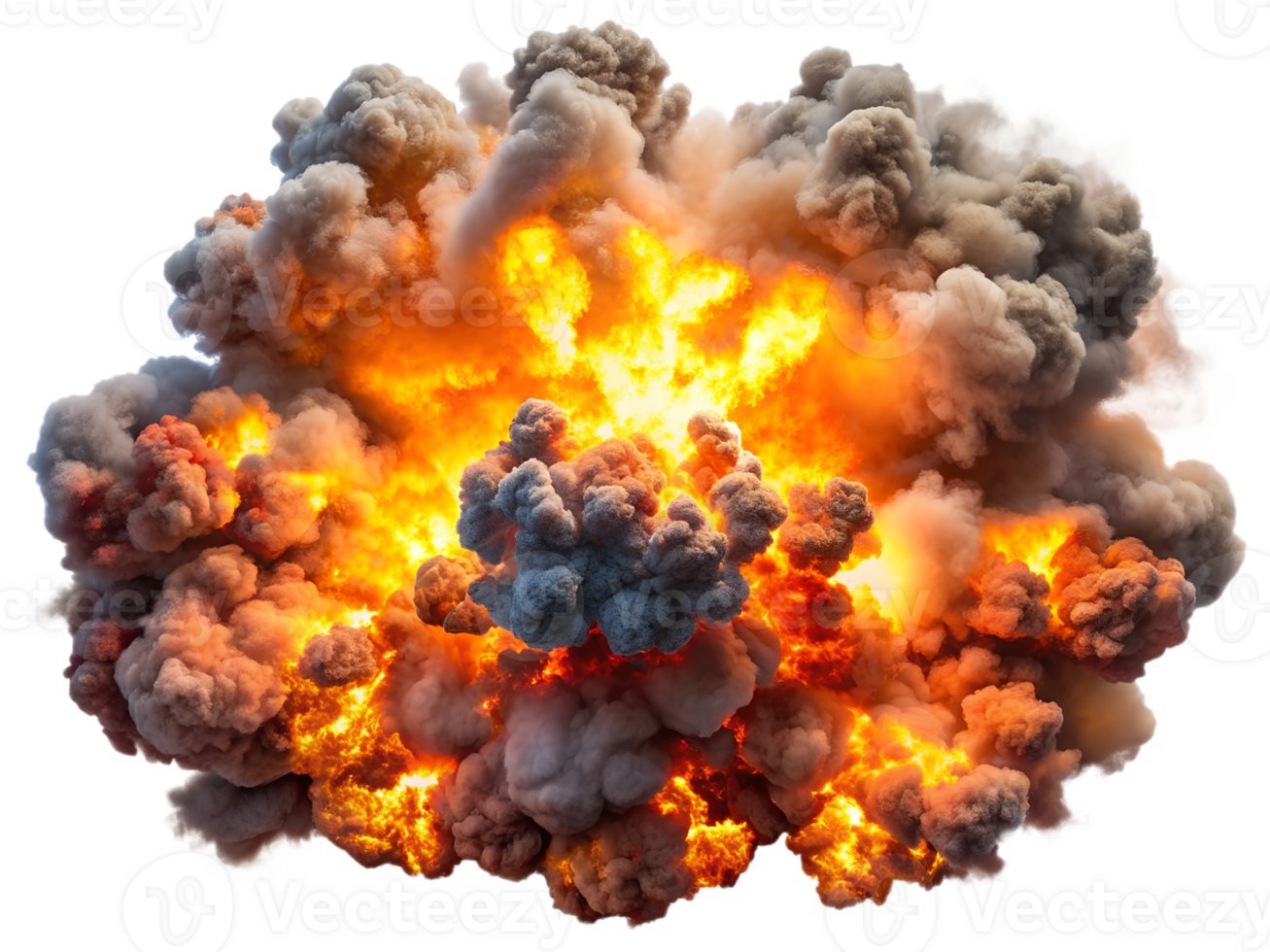 Massive explosion with smoke and fire, isolated transparent png