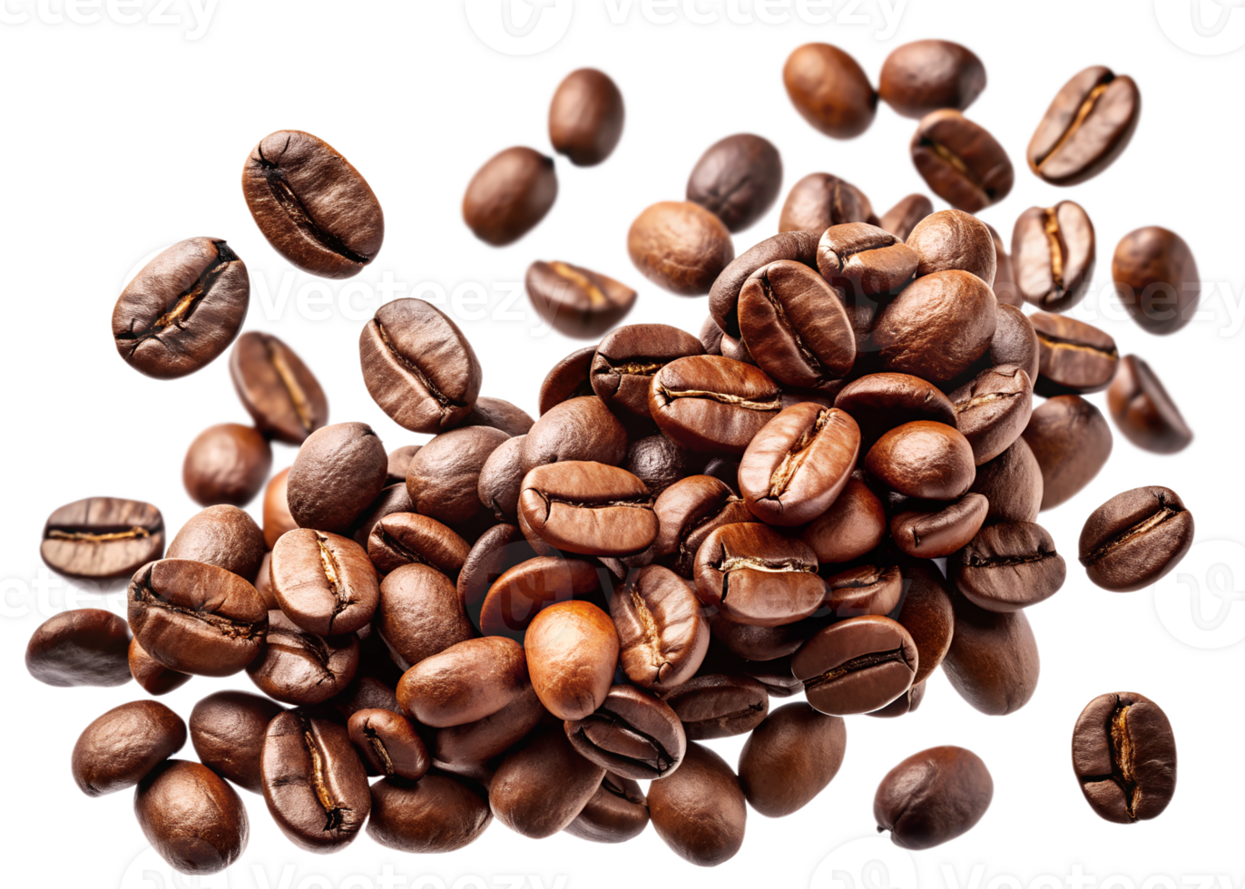 Freshly roasted coffee beans on a white background, isolated transparent png