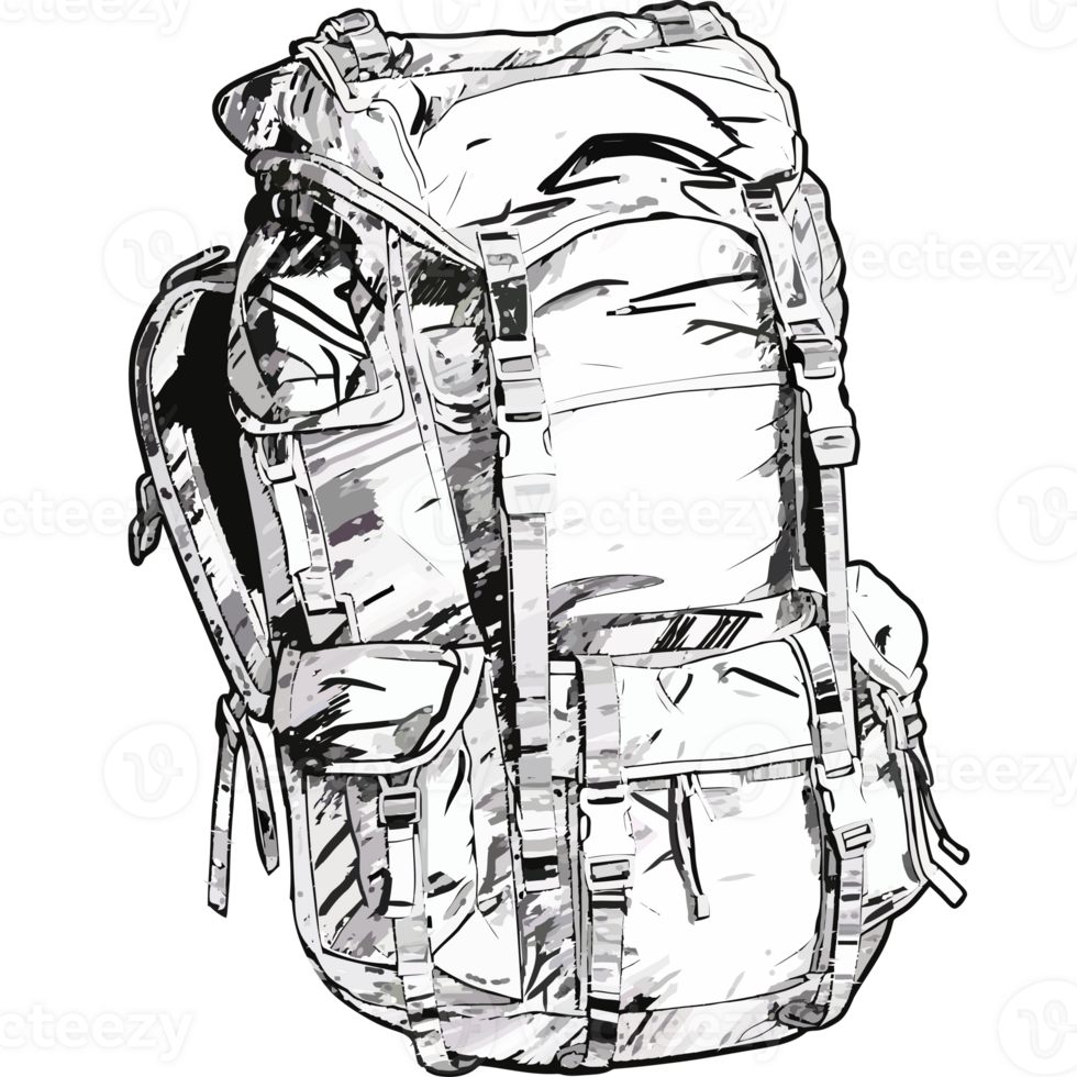 A drawing of a backpack on a black background png