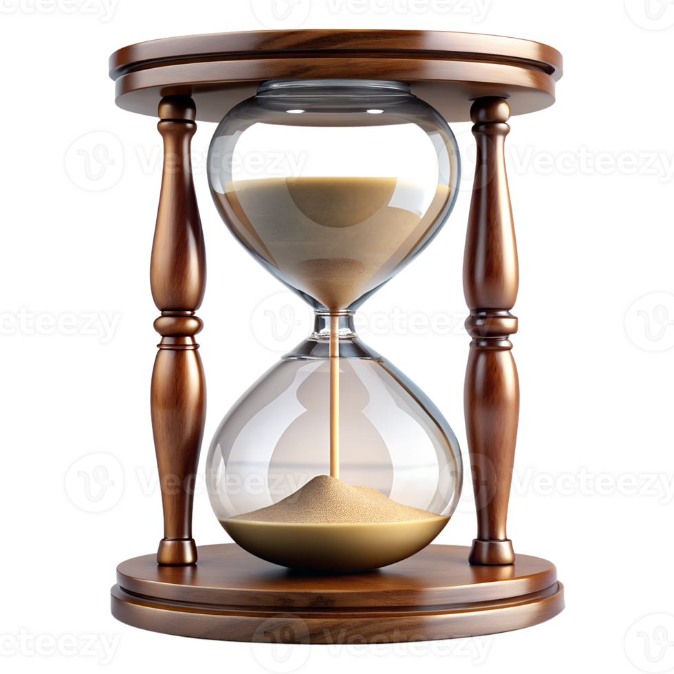 Elegant hourglass on wooden base, isolated transparent png