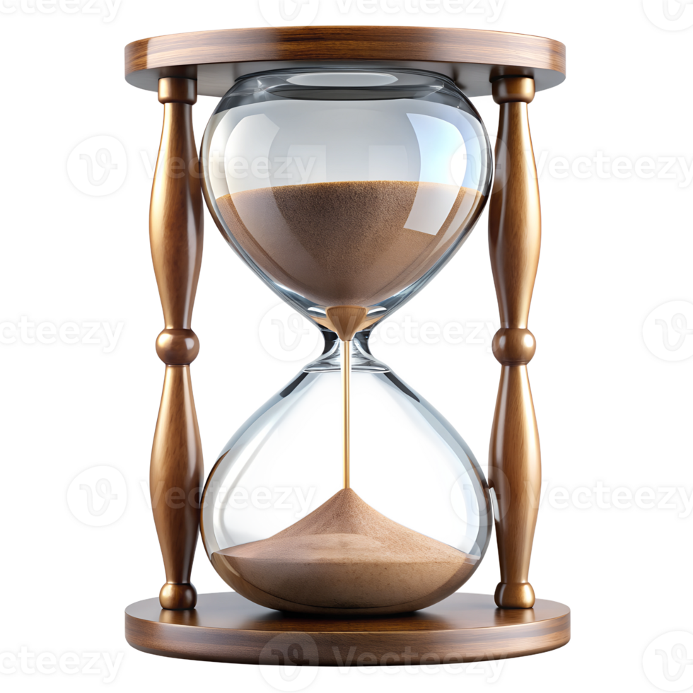 Classic hourglass with a wooden frame and sand, isolated transparent png
