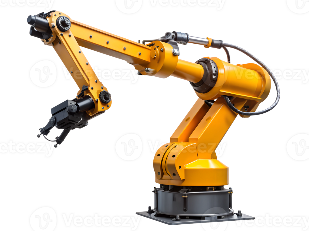 Robotic arm for industrial automation, isolated transparent png