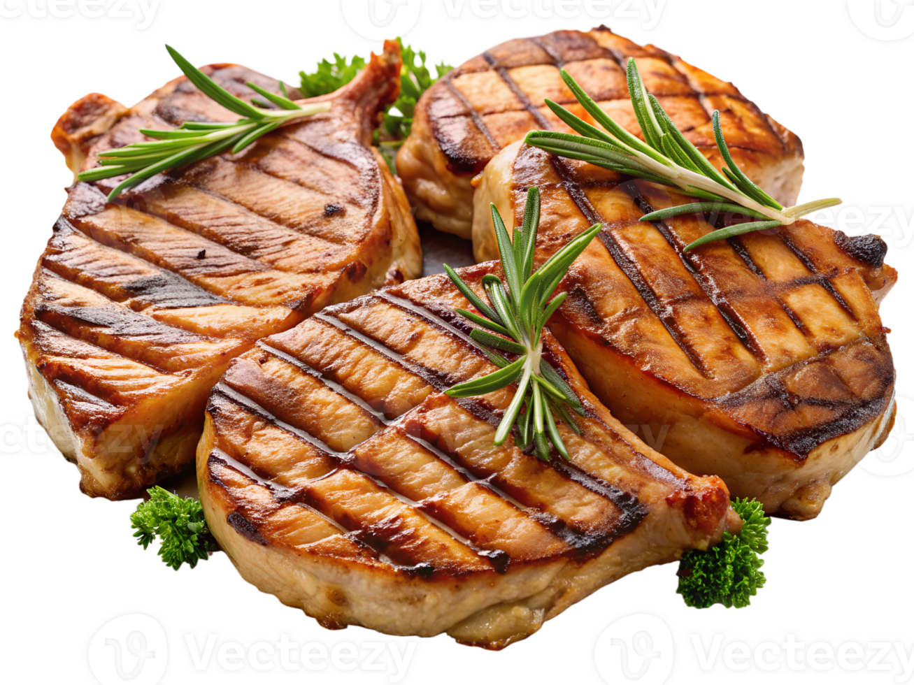 Rosemary-herbed grilled pork chops, isolated transparent png