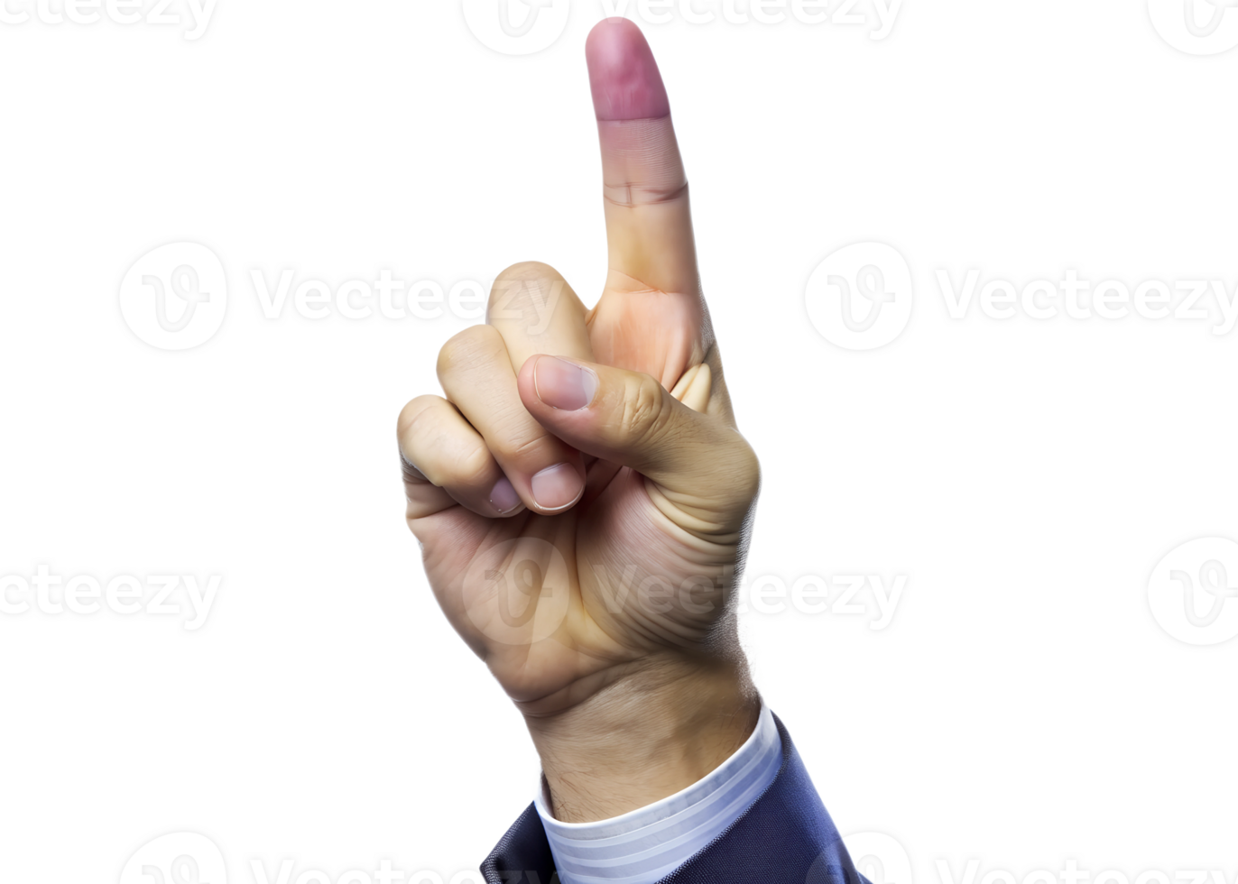 Hand raising an index finger indicating a point, isolated transparent png