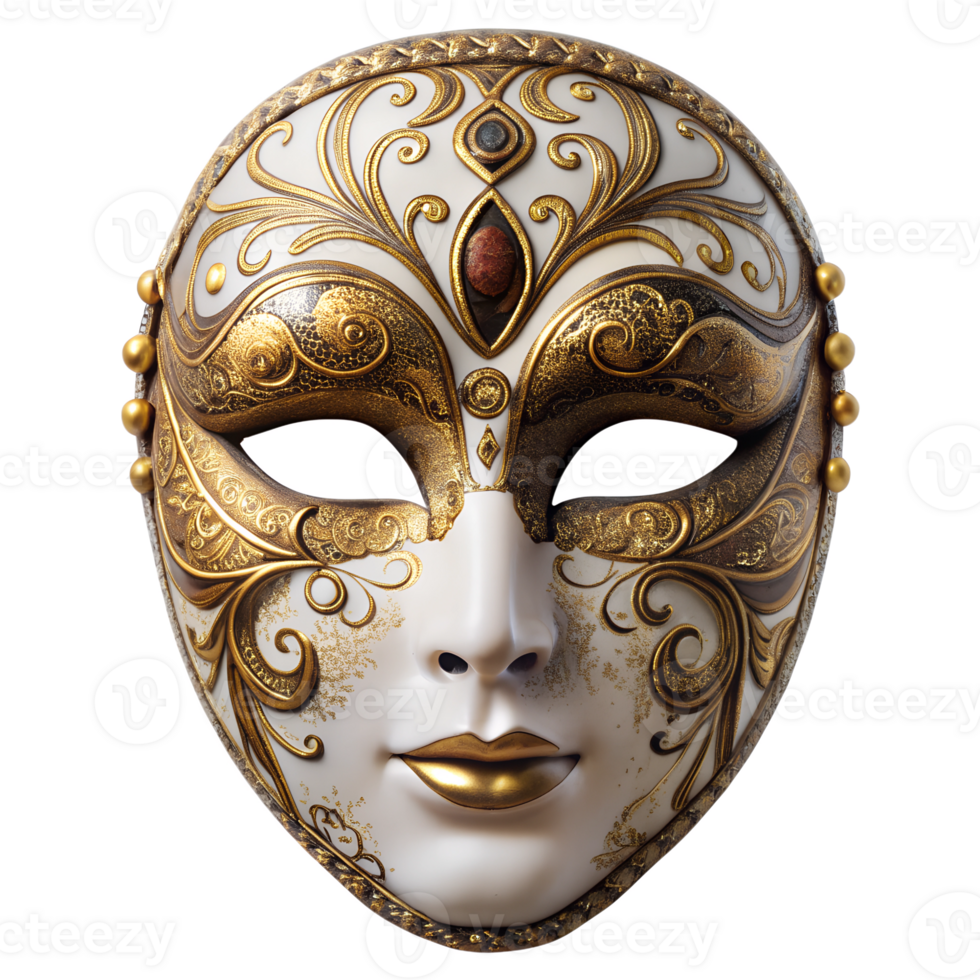 Elegant mask with intricate gold designs, isolated transparent png
