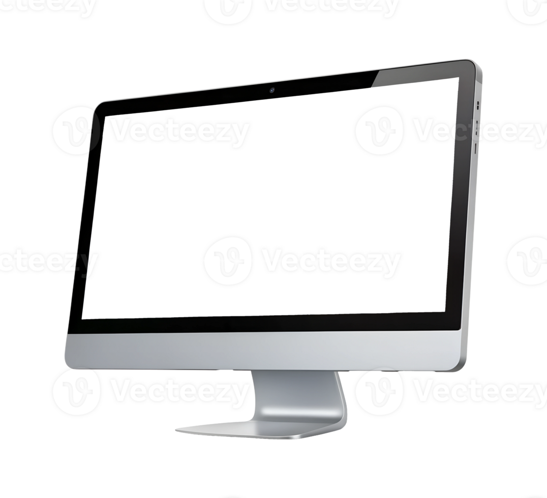 Sleek PC with blank screen at home office, isolated transparent png