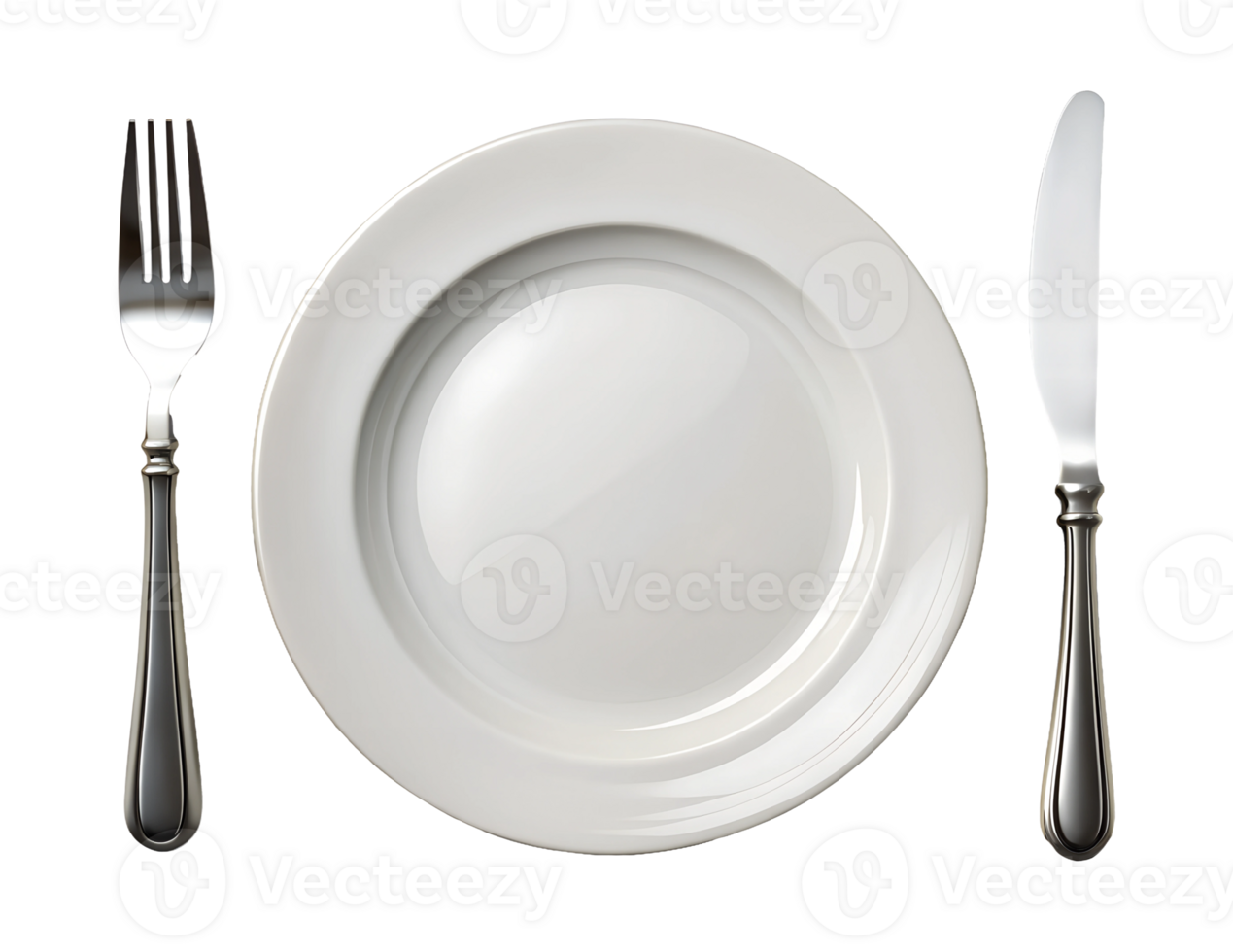 Simple dining setup with cutlery on a white plate, isolated transparent png