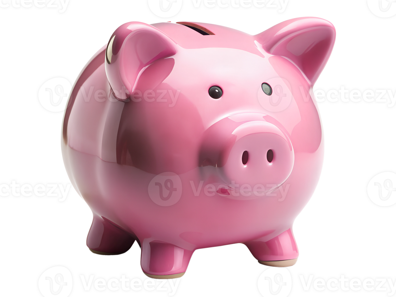 Bright pink piggy bank for saving coins, isolated transparent png