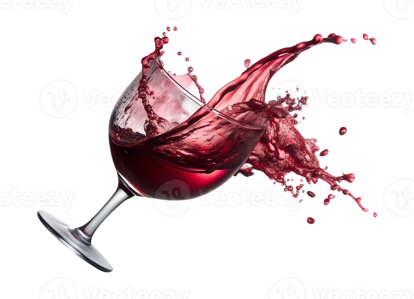 Red wine splashing in a glass, isolated transparent png