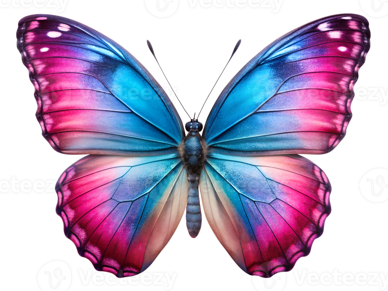 Vibrant butterfly with blue and pink wings, isolated transparent png