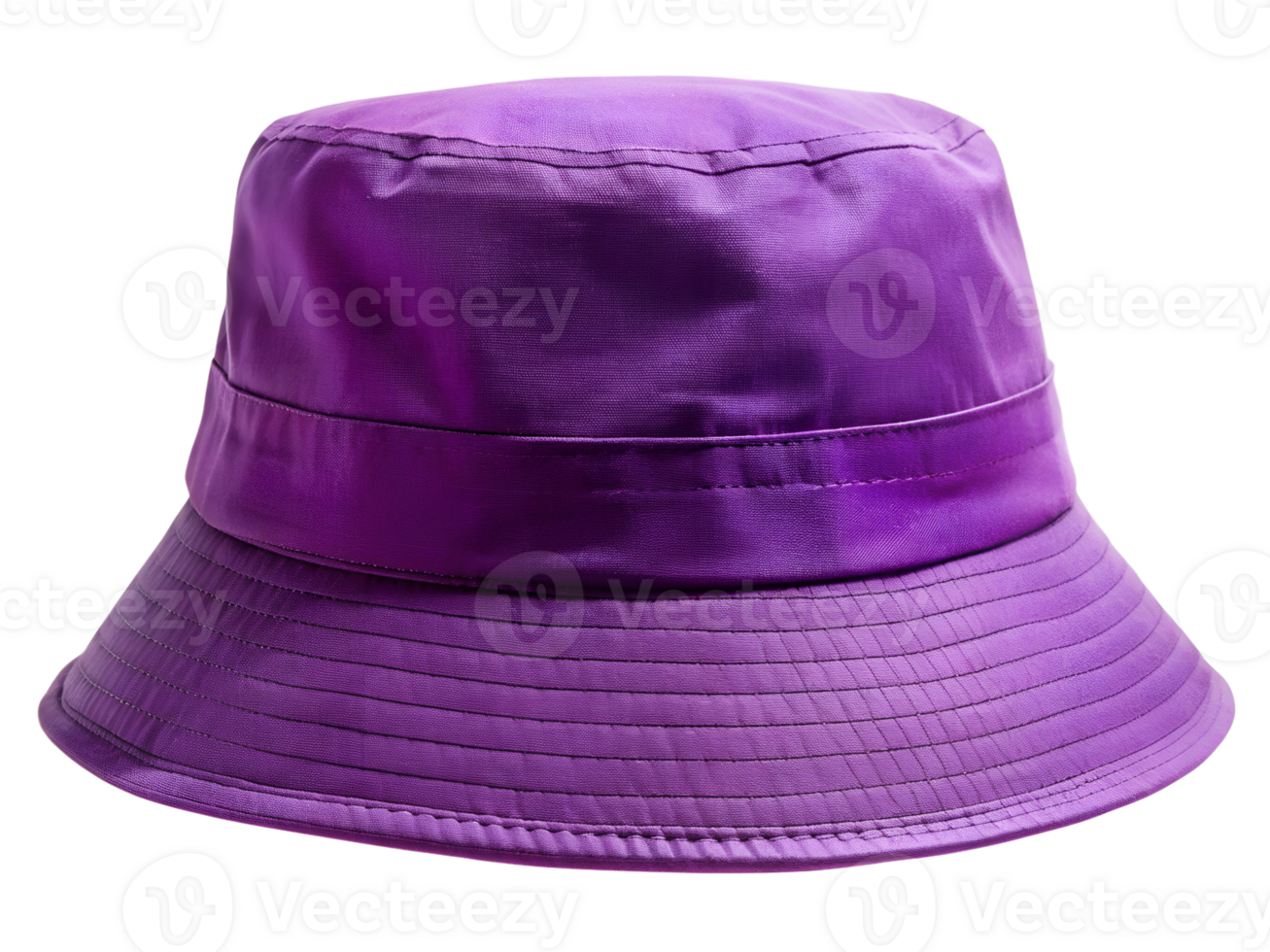 Bright purple bucket hat with a curved brim, isolated transparent png
