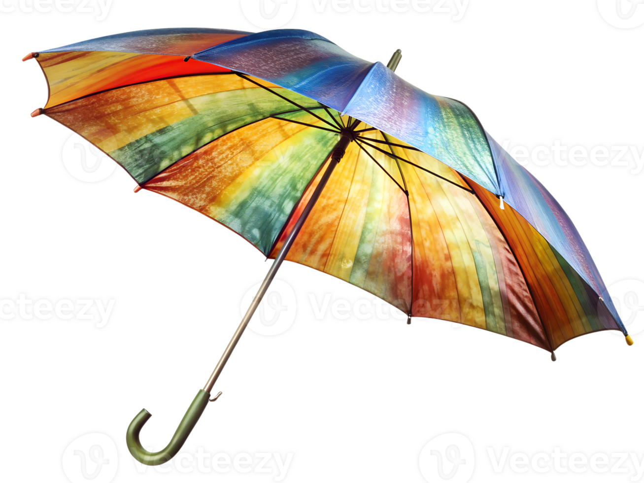 Rainbow patterned umbrella opened, isolated transparent png