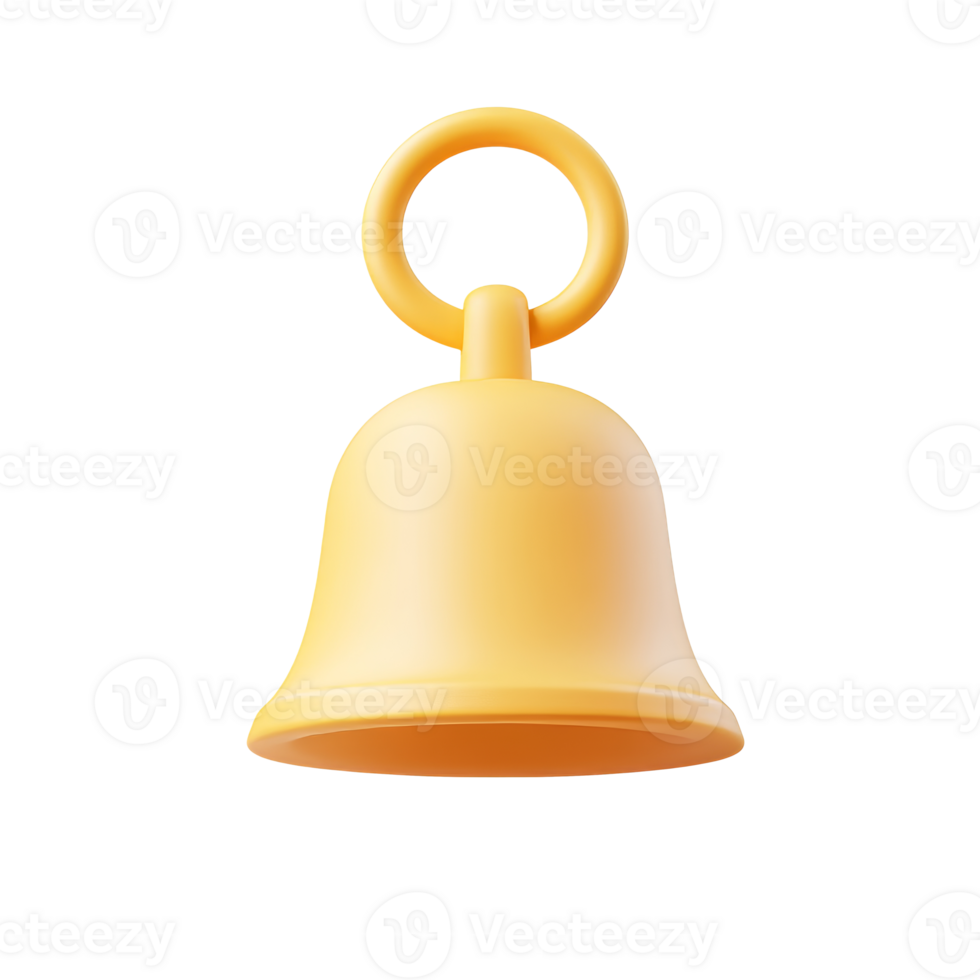 Bright yellow toy bell with a round handle, cut out transparent png