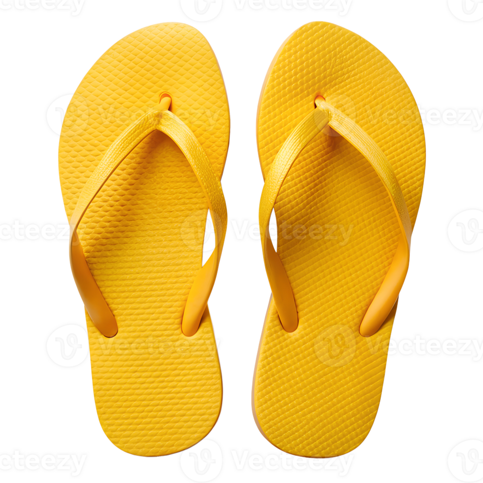 Yellow flip flops on a flat surface, isolated transparent png