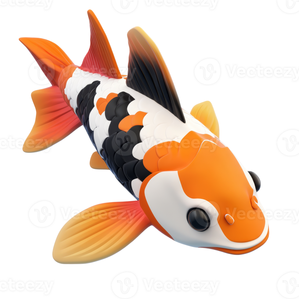 Colorful koi fish toy figurine in vibrant hues, cut out transparent png