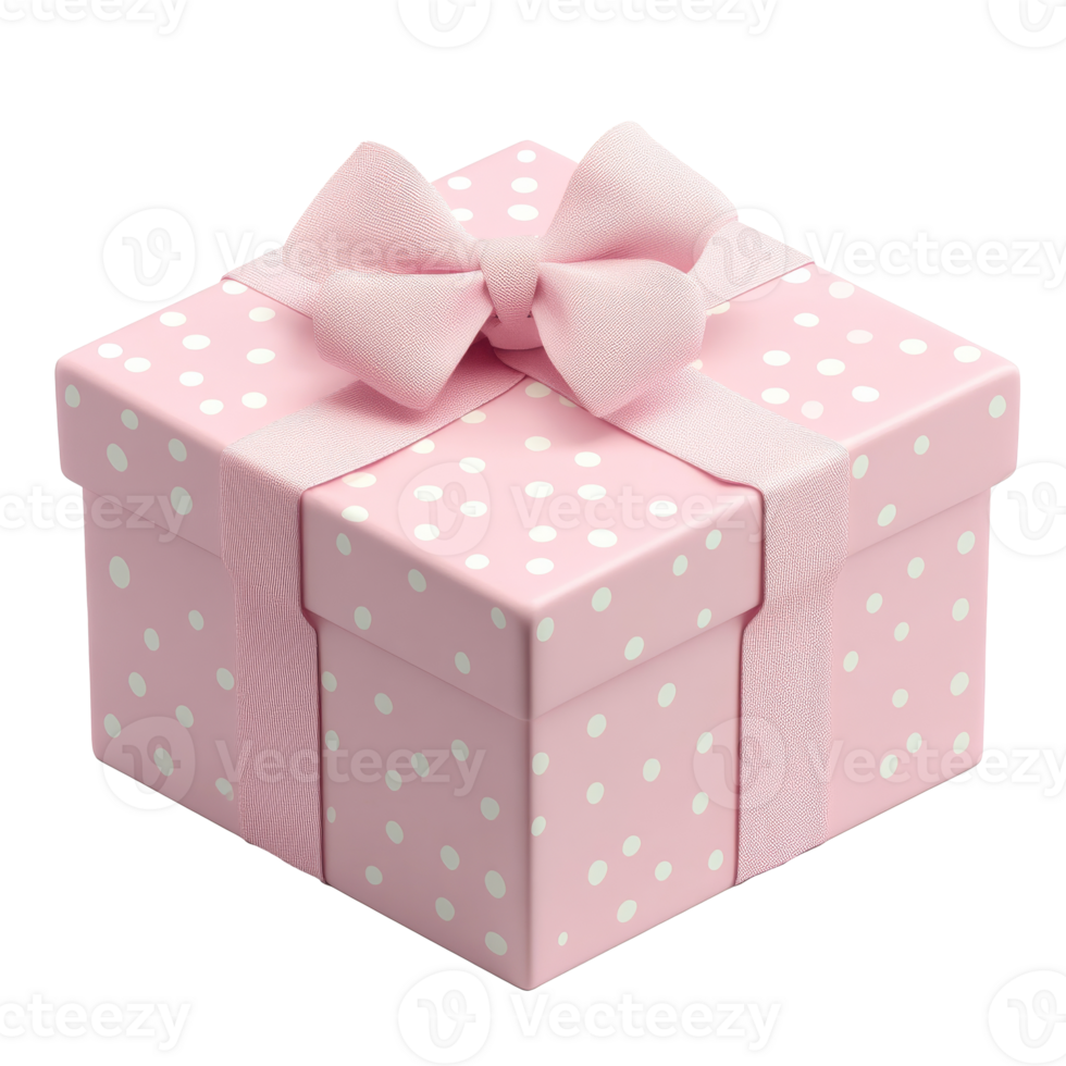 Pink gift box on a plain backdrop, cut out transparent png
