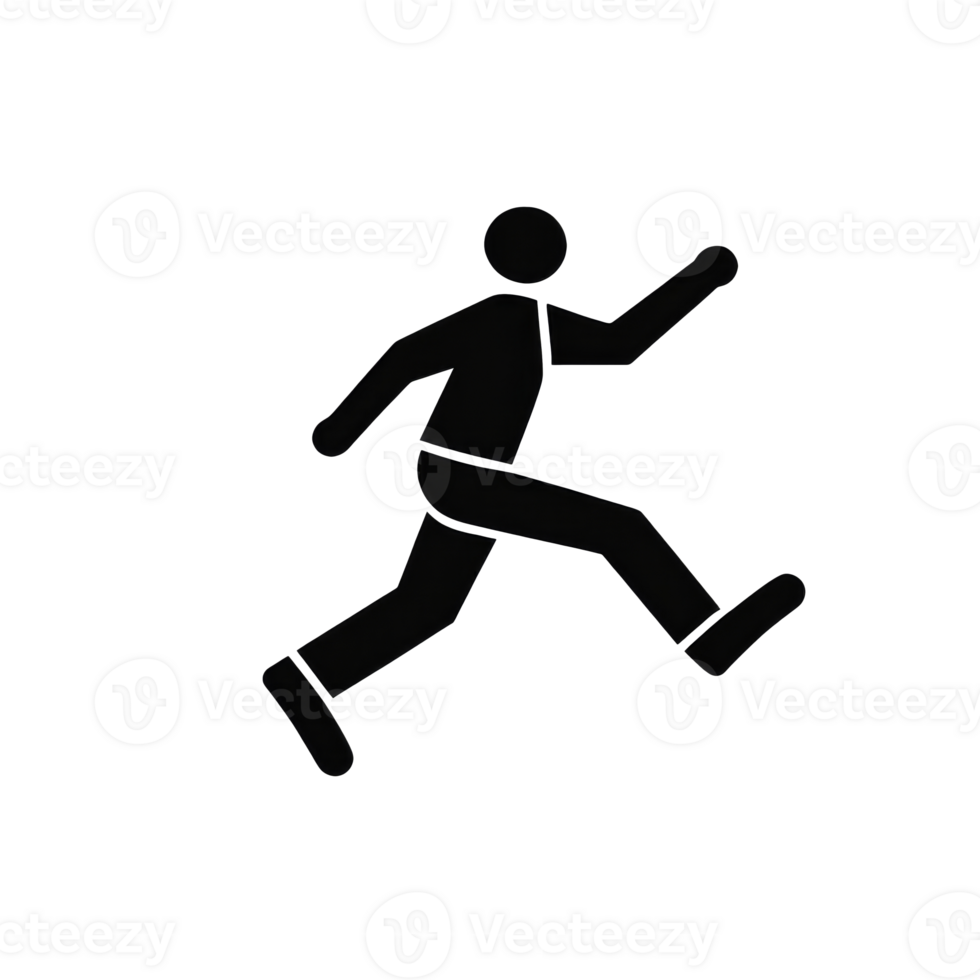 Dynamic figure running in minimalist black design, cut out transparent png