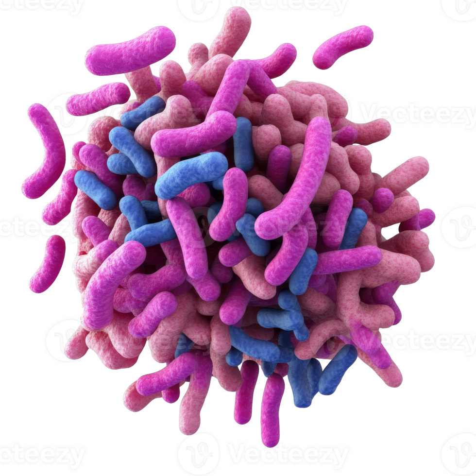 3D model of colorful bacteria, cut out transparent png