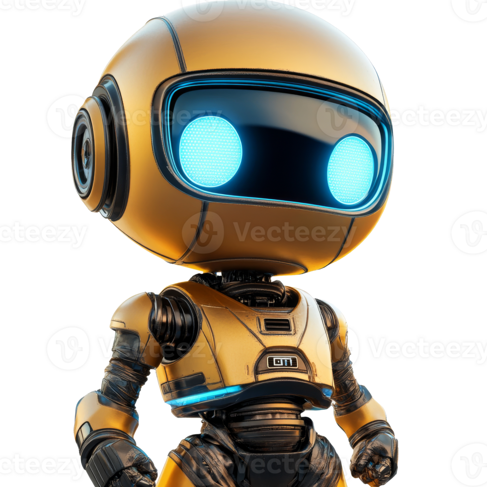 Friendly robot character in a futuristic design, cut out transparent png