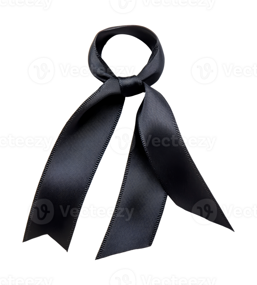 Elegant black ribbon tied in a classic bow shape, cut out transparent png
