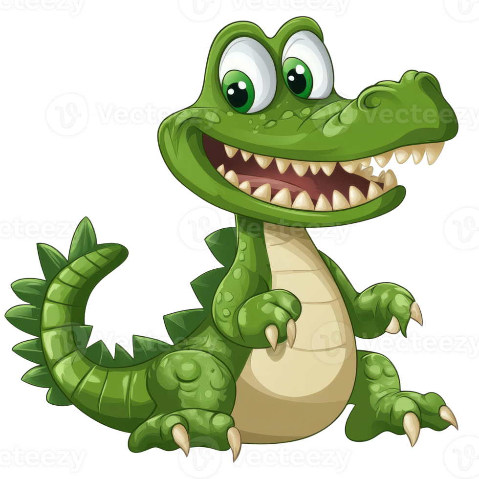 Smiling cartoon alligator with bright eyes, cut out transparent png