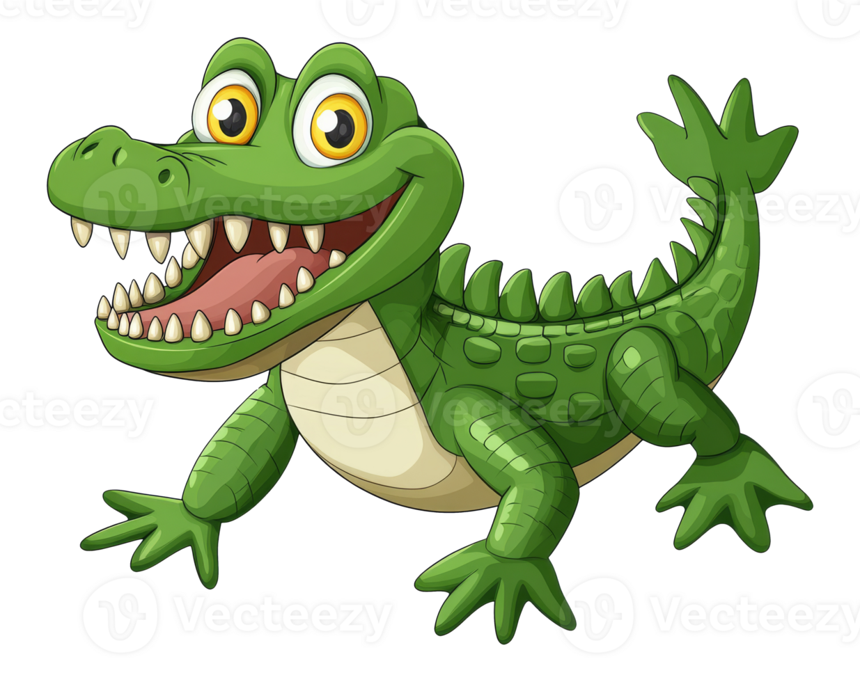 Colorful smiling cartoon crocodile, cut out transparent png