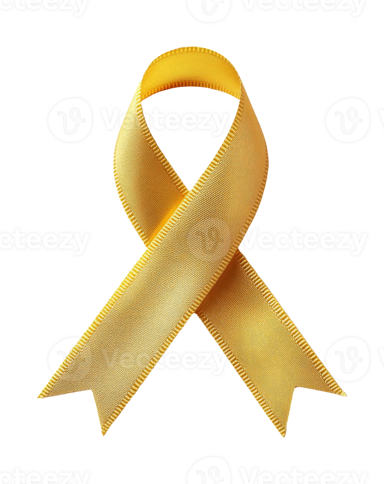 Yellow ribbon symbolizing hope and support, cut out transparent png