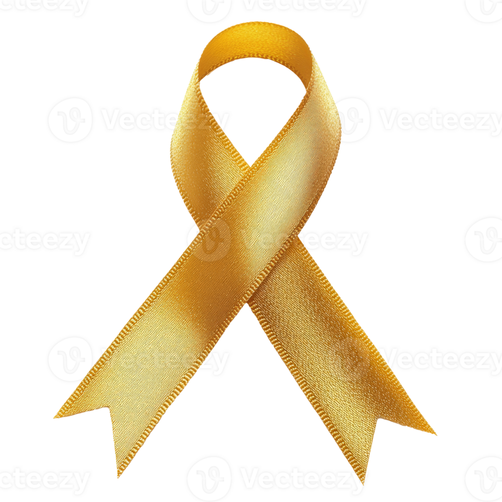 Golden ribbon symbolizing awareness and hope, cut out transparent png