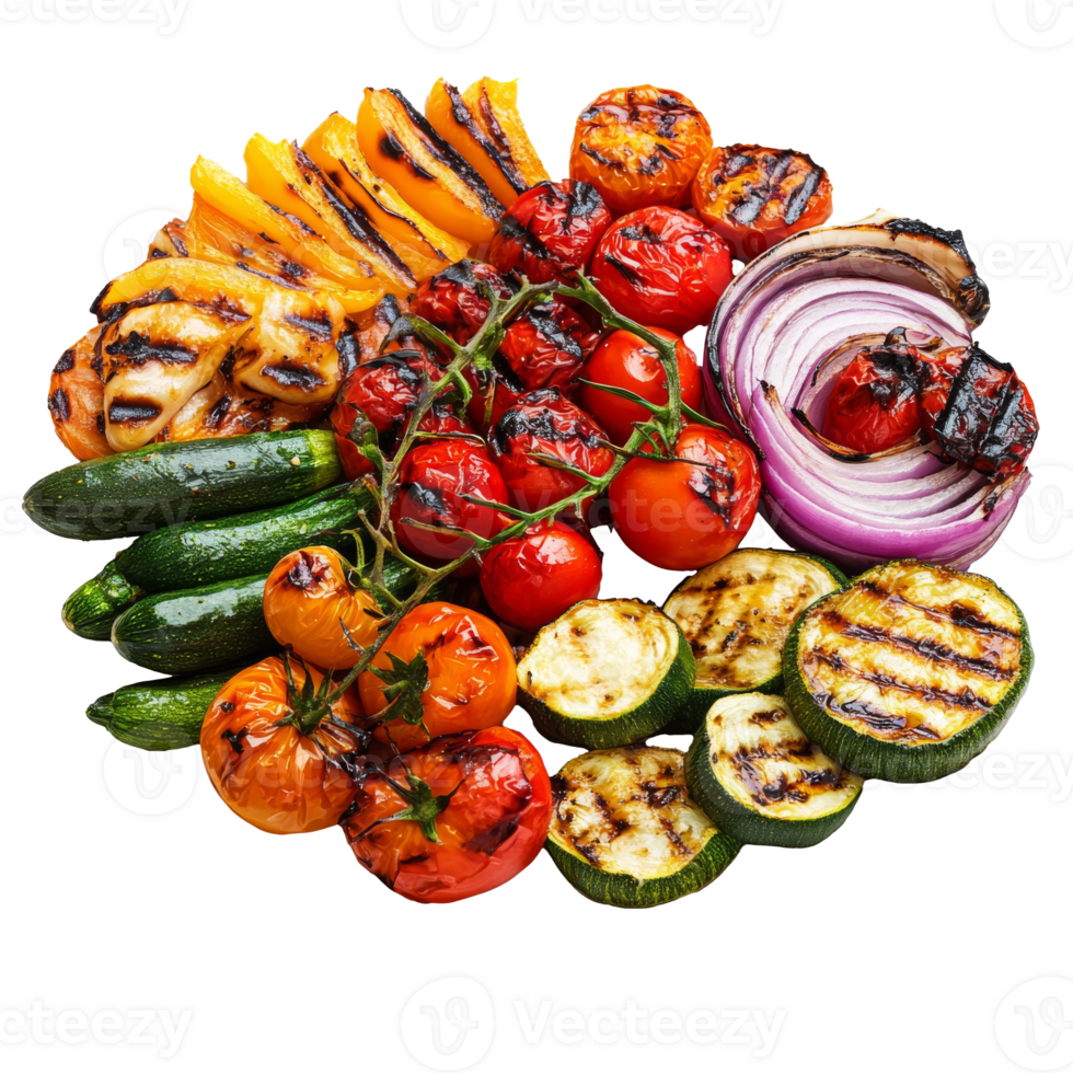 Grilled veggies for a summer feast, cut out transparent png