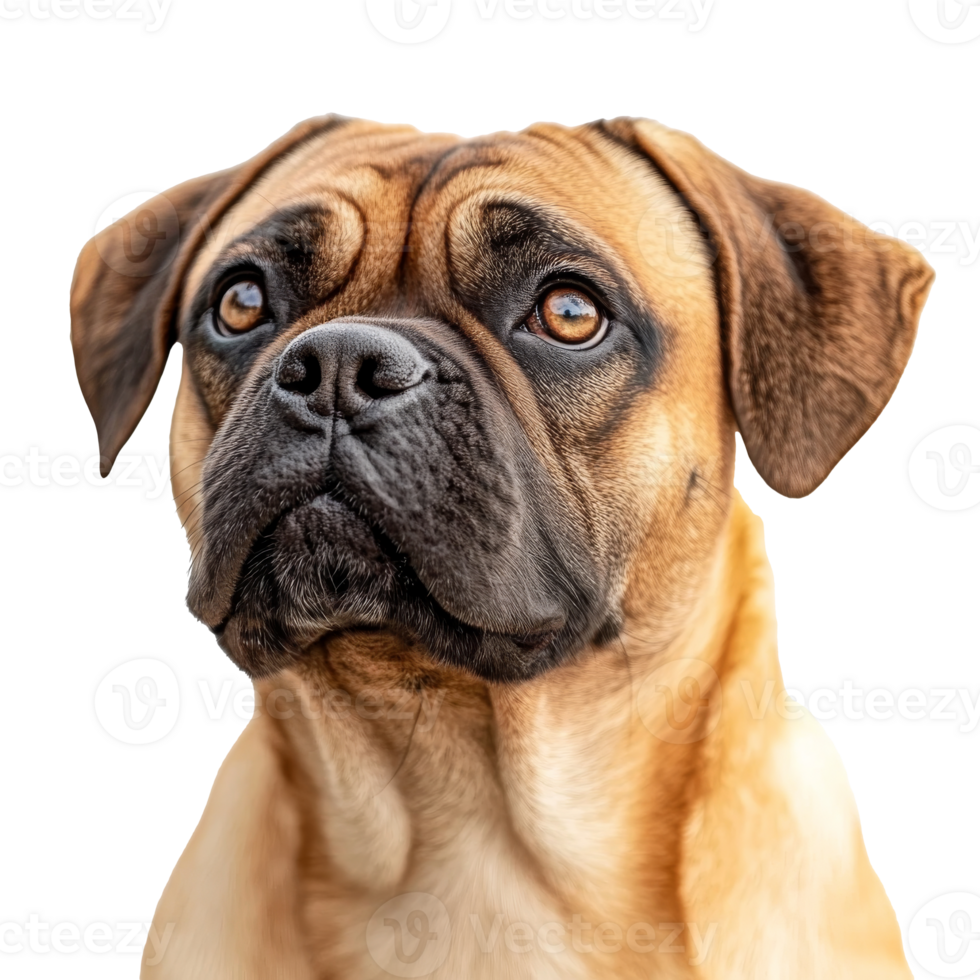Loyal dog with expressive eyes looking upward, cut out transparent png