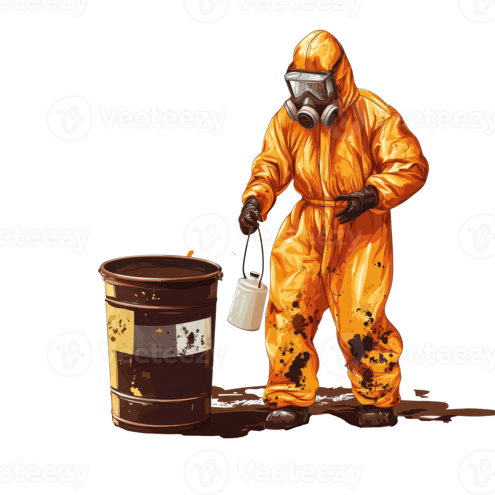 Worker in suit handling hazards, cut out transparent png