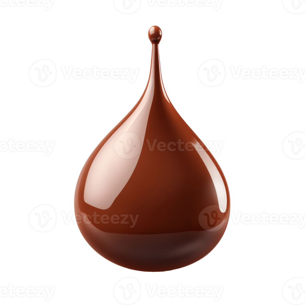 Glossy chocolate drop captured in a studio setting, cut out transparent png