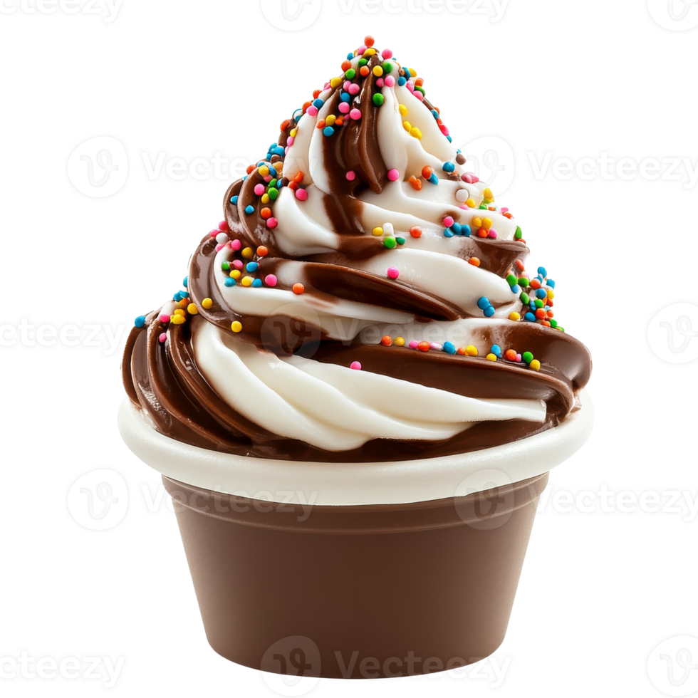 Choco-vanilla soft serve with sprinkles, cut out transparent png