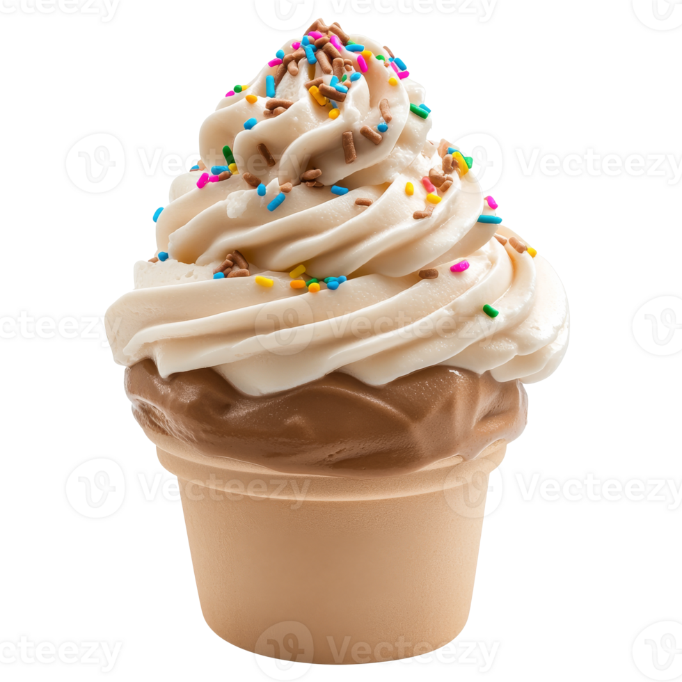 Delicious ice cream swirl with colorful sprinkles, cut out transparent png