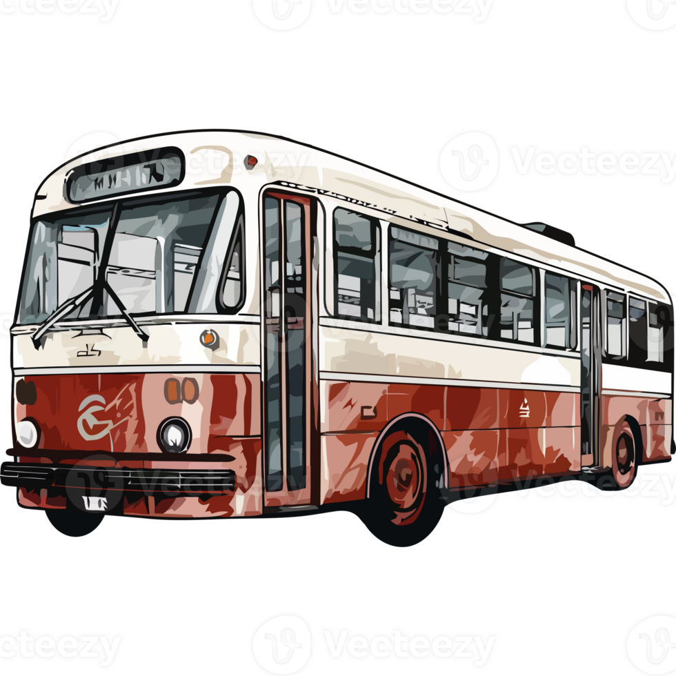 A red and white bus is shown on a black background png