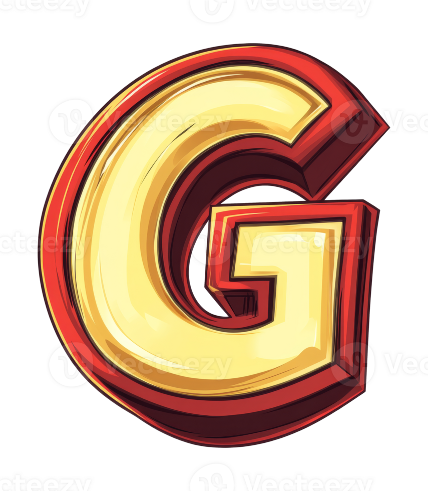 3D stylized letter G with red and gold colors, cut out transparent png