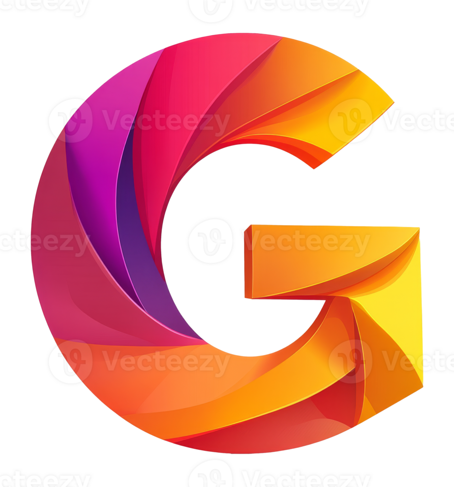 Colorful abstract letter G displayed creatively, cut out transparent png