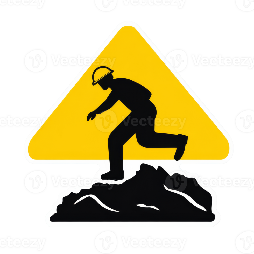 Worker in safety gear on rocky terrain, cut out transparent png