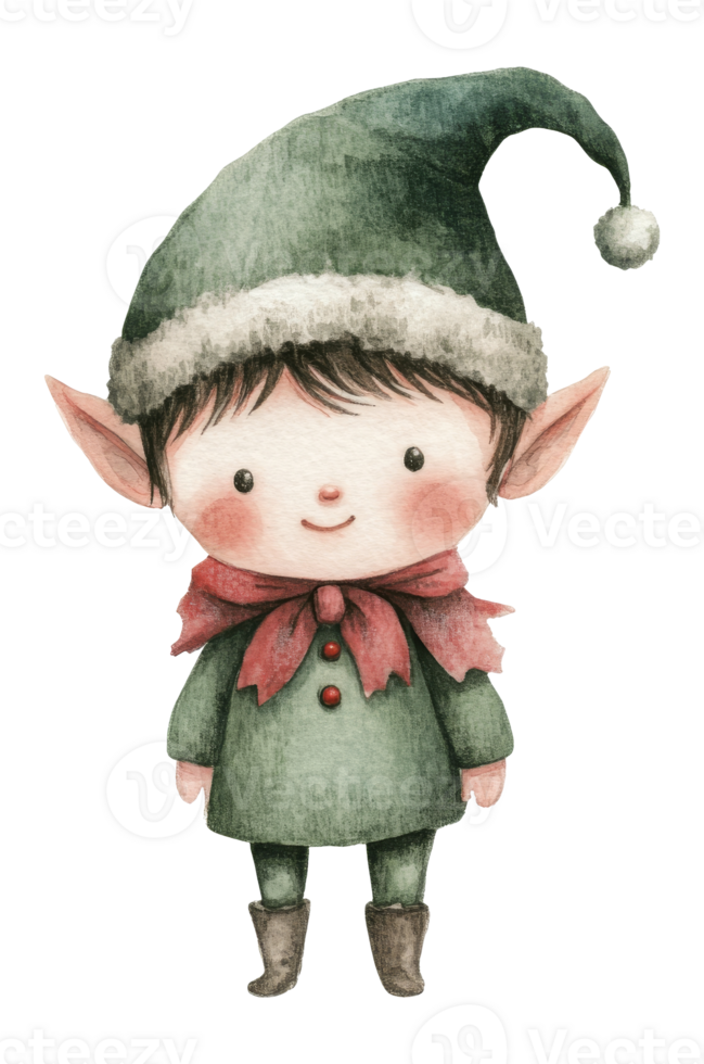 Cute elf character in festive attire with a hat, cut out transparent png