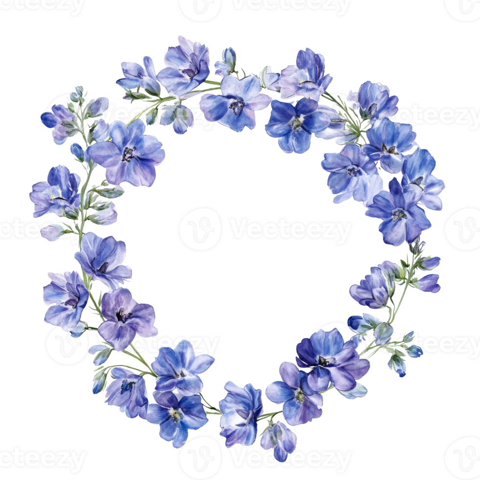 A circular arrangement of blue spring flowers, cut out transparent png
