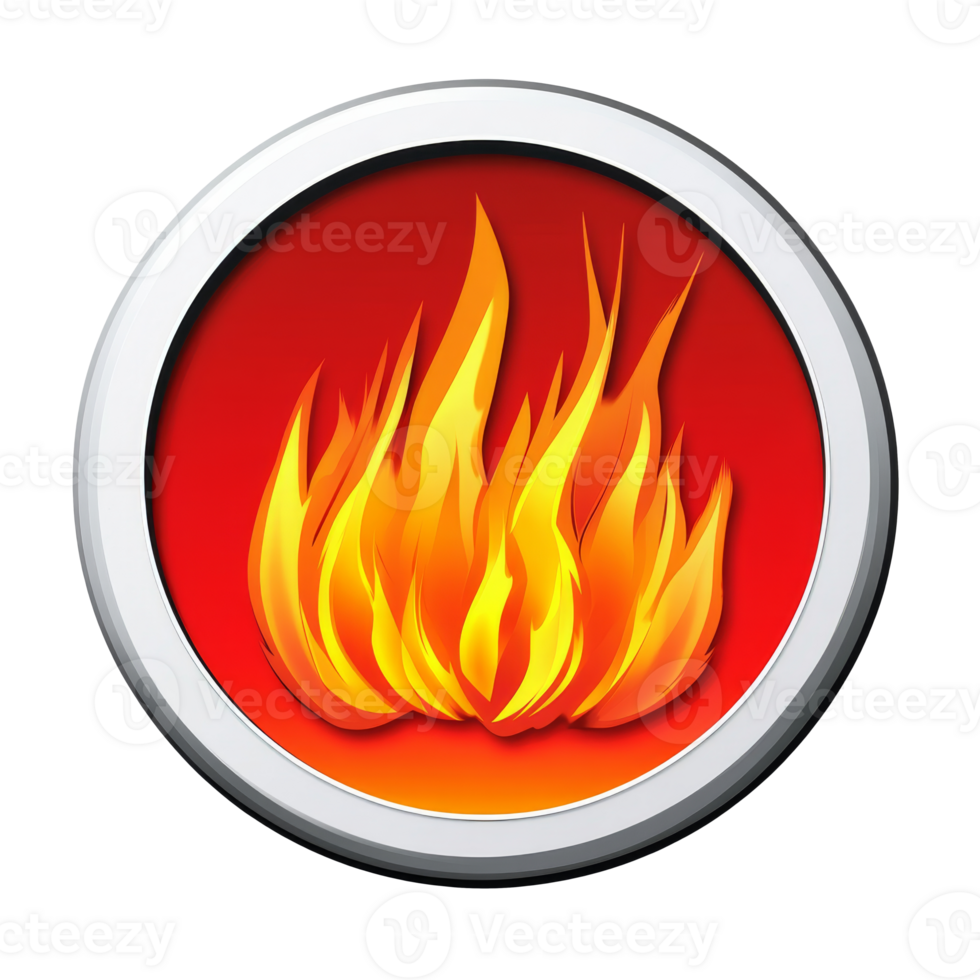Bright flames illustrated on a red background, cut out transparent png