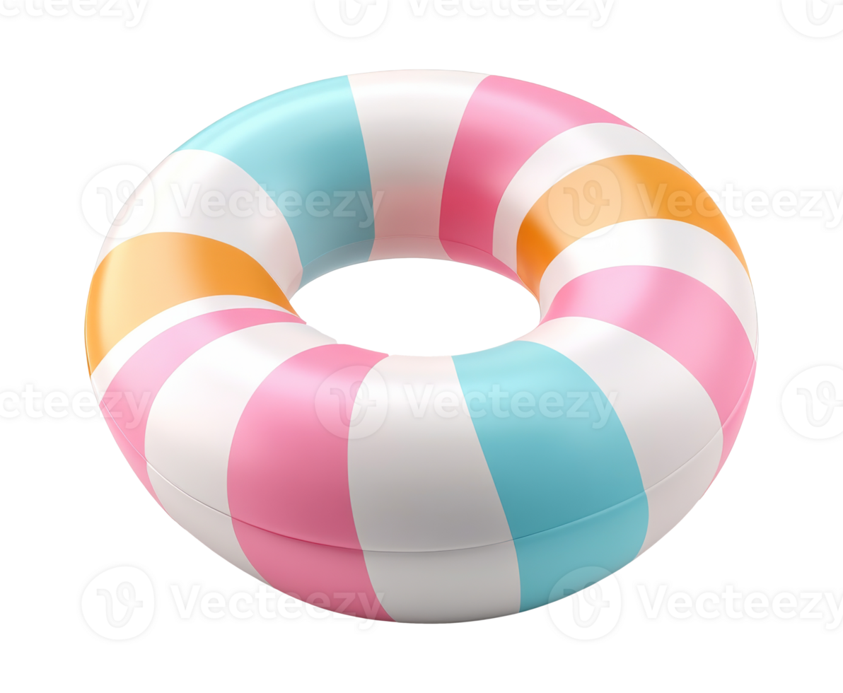 Colorful inflatable pool ring resting on a surface, cut out transparent png