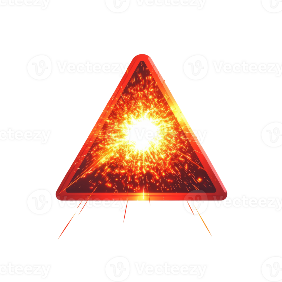 Warning sign with burst effect in bright colors, cut out transparent png