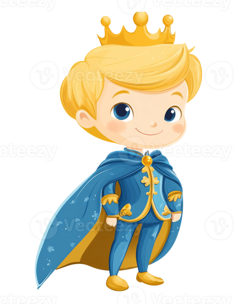 A young boy dressed as a prince with a crown, cut out transparent png